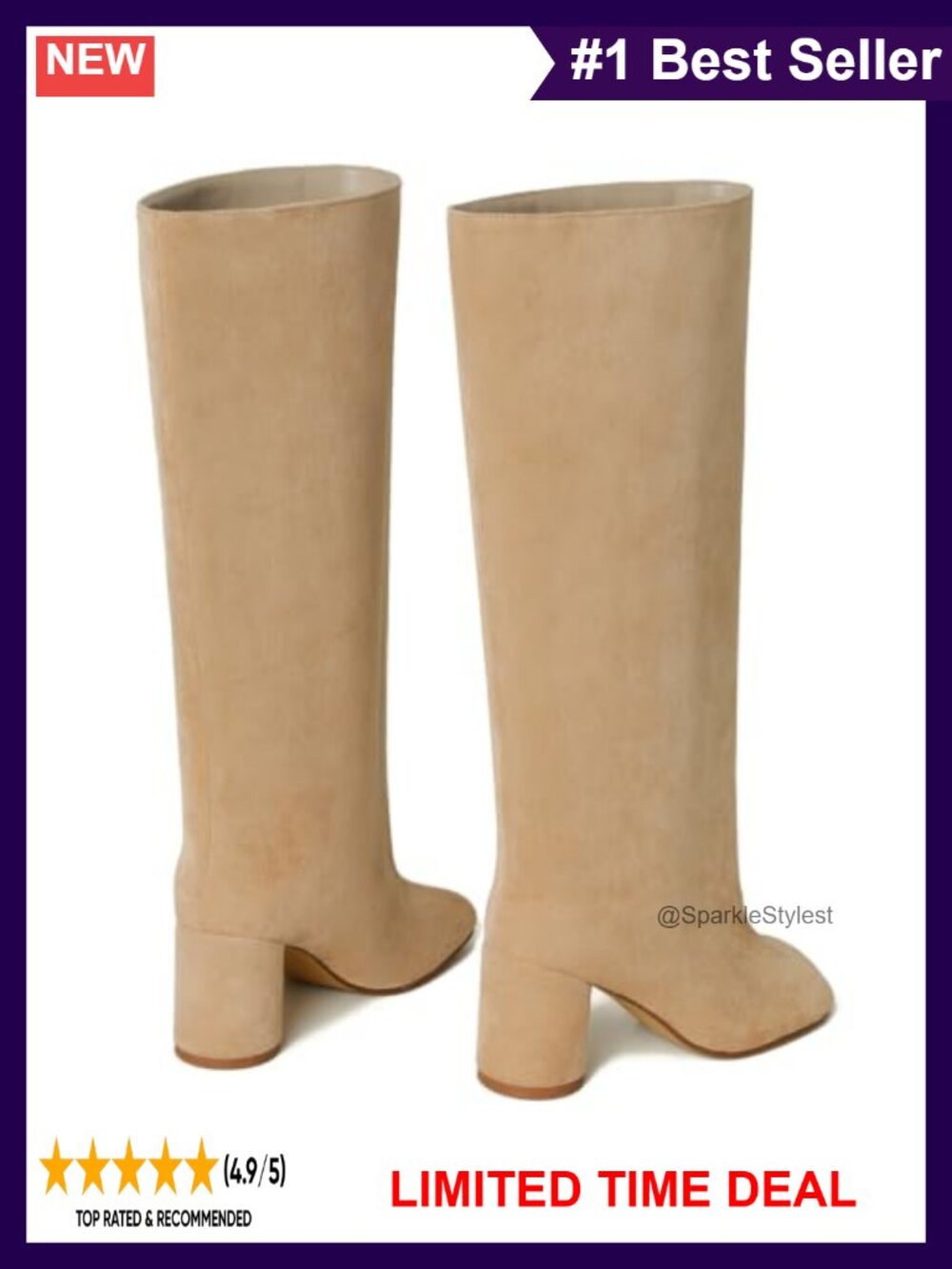 Wide Calf Knee High Boots Women Chunky Heel Square Toe Tall Boots - Picture 5 of 6